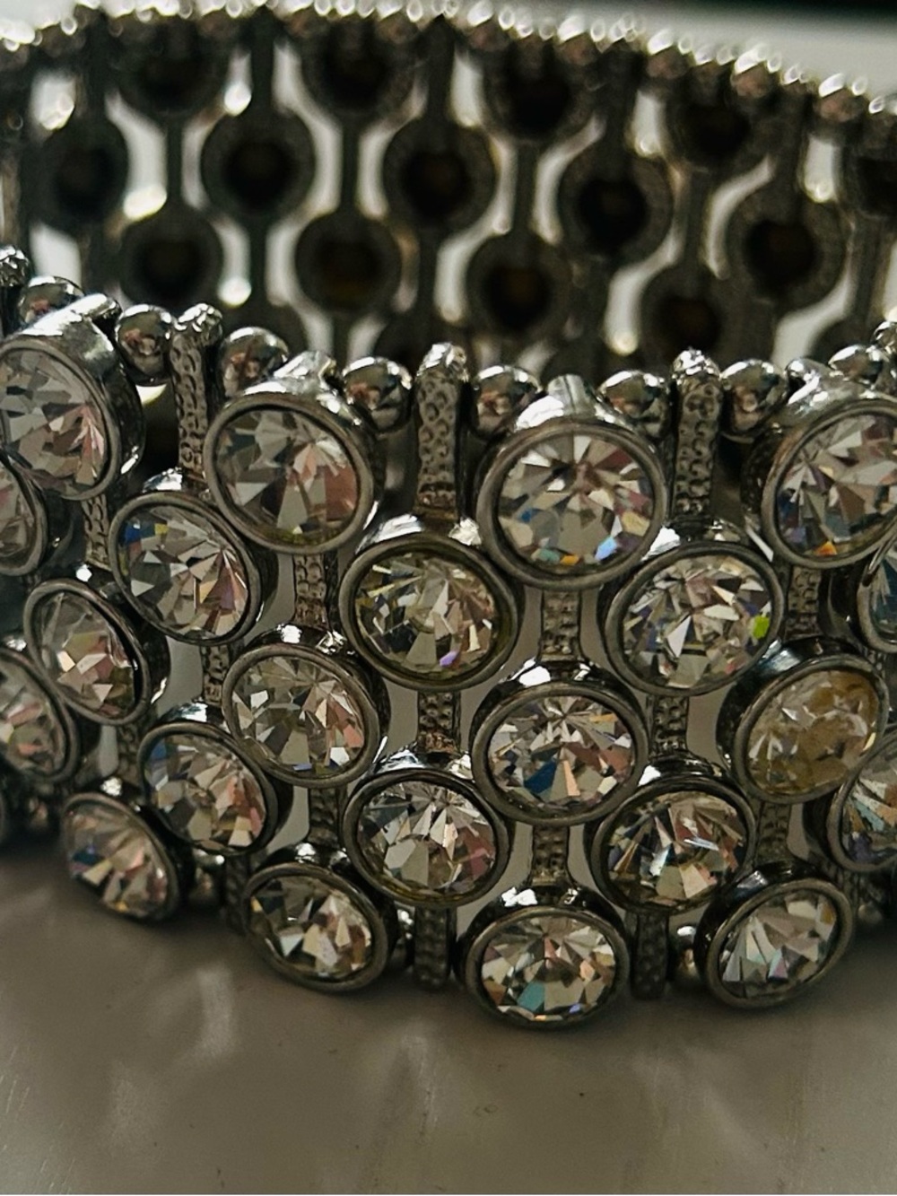 Silver Crystal Stretch Bracelet with Clear Rhinestones